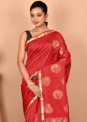 Red Kanjivaram Silk Saree With Blouse Piece - Indian Silk House Agencies