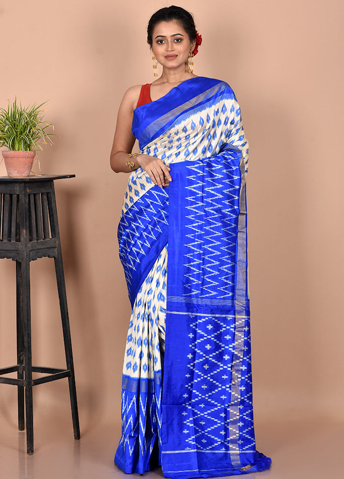 Cream Pure Ikkat Silk Saree Without Blouse Piece - Indian Silk House Agencies