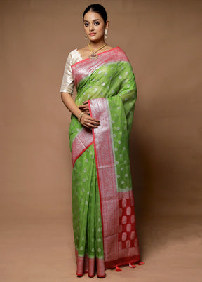 Green Kora Silk Saree With Blouse Piece