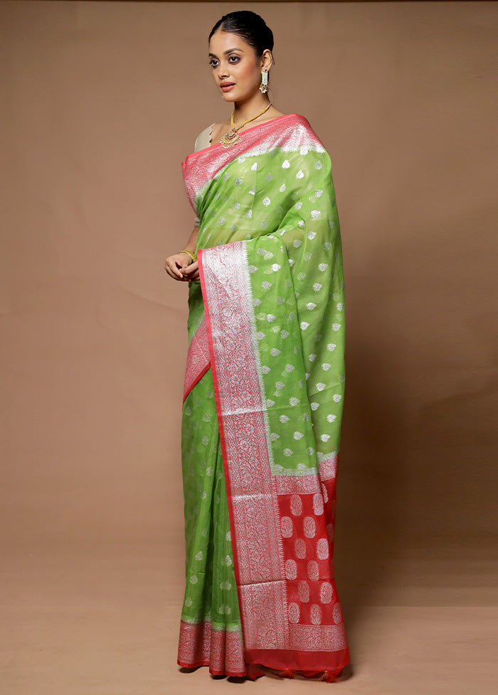 Green Kora Silk Saree With Blouse Piece