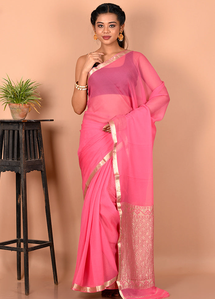 Pink Chiffon Saree With Blouse Piece - Indian Silk House Agencies