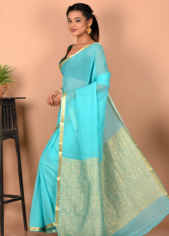 Blue Chiffon Saree With Blouse Piece - Indian Silk House Agencies