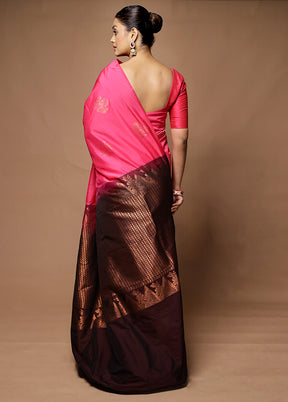 Pink Kanjivaram Silk Saree With Blouse Piece