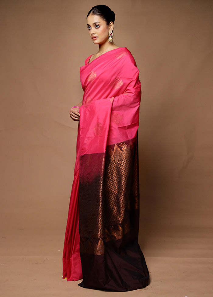 Pink Kanjivaram Silk Saree With Blouse Piece