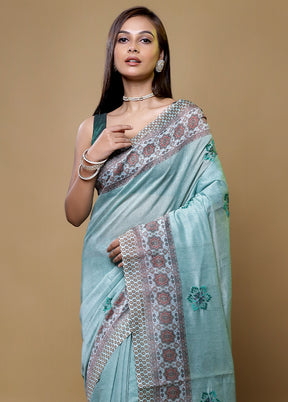 Blue Kota Cotton Saree With Blouse Piece