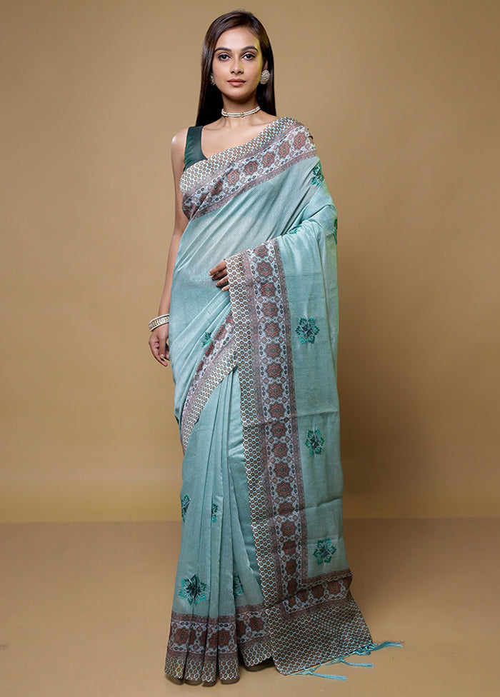 Blue Kota Cotton Saree With Blouse Piece