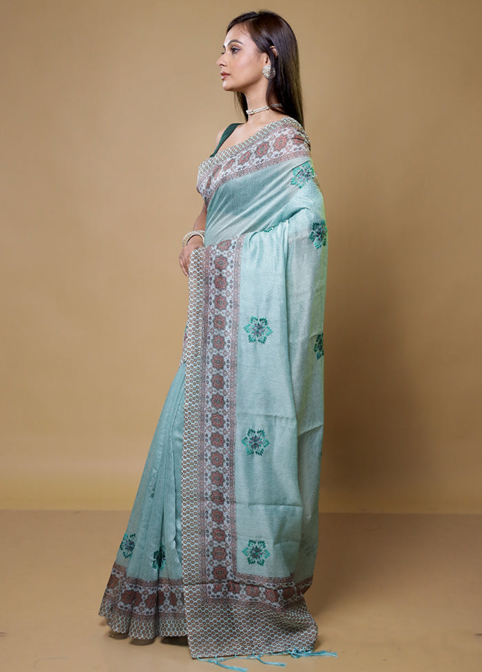 Blue Kota Cotton Saree With Blouse Piece