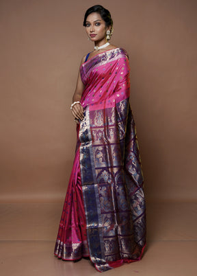 Pink Handloom Baluchari Pure Silk Saree With Blouse Piece