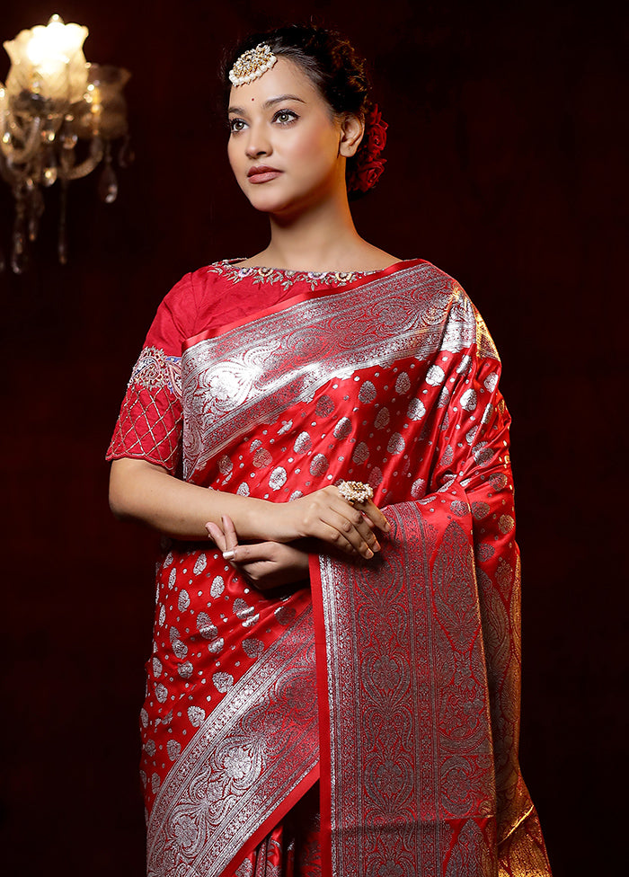 Red Banarasi Silk Saree With Blouse Piece - Indian Silk House Agencies