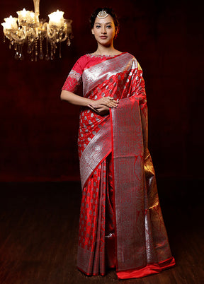 Red Banarasi Silk Saree With Blouse Piece - Indian Silk House Agencies