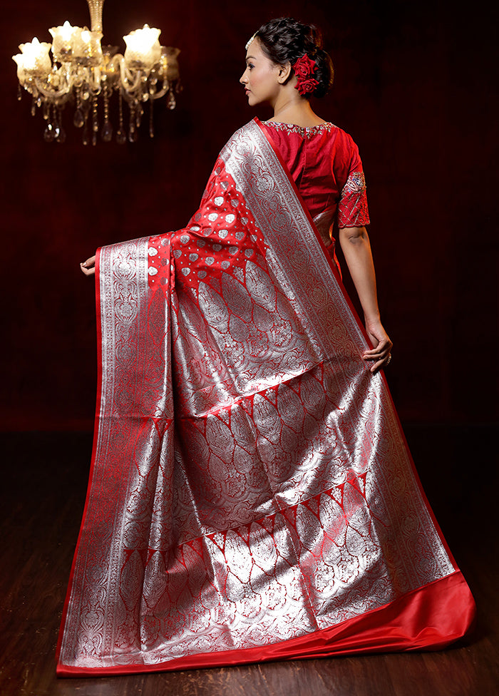 Red Banarasi Silk Saree With Blouse Piece - Indian Silk House Agencies