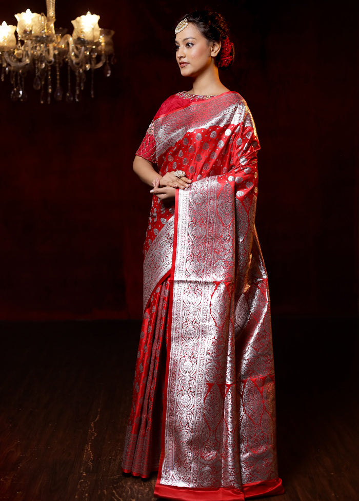 Red Banarasi Silk Saree With Blouse Piece - Indian Silk House Agencies