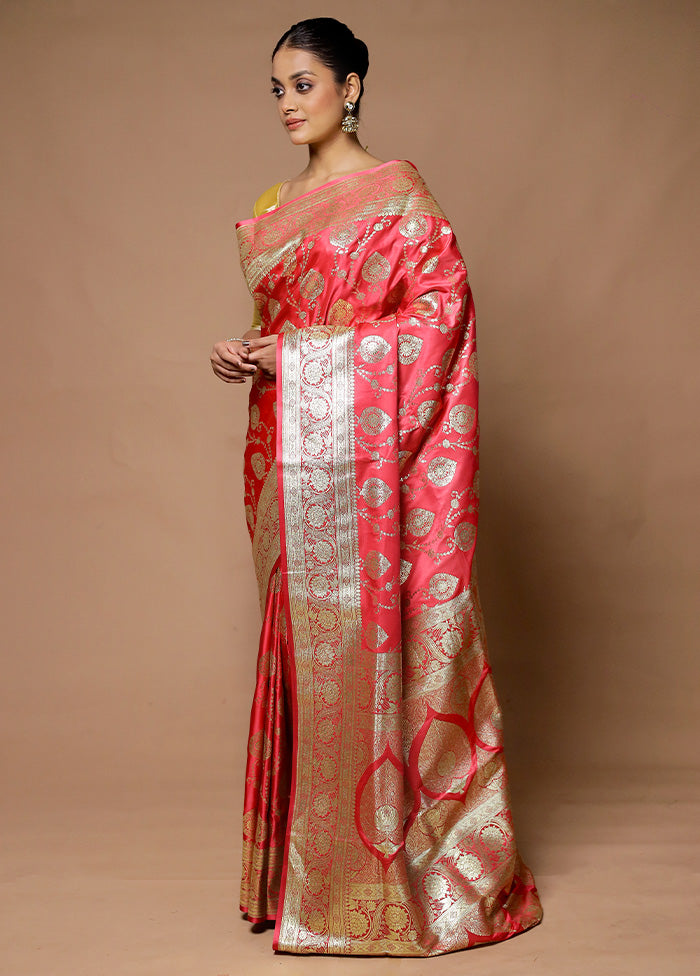 Pink Banarasi Silk Saree With Blouse Piece