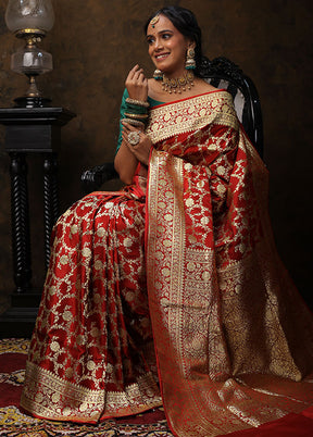 Maroon Pure Banarasi Silk Saree With Blouse Piece - Indian Silk House Agencies