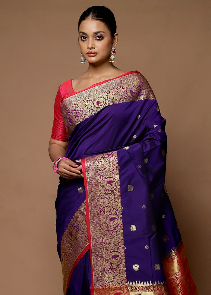 Blue Kanjivaram Silk Saree With Blouse Piece