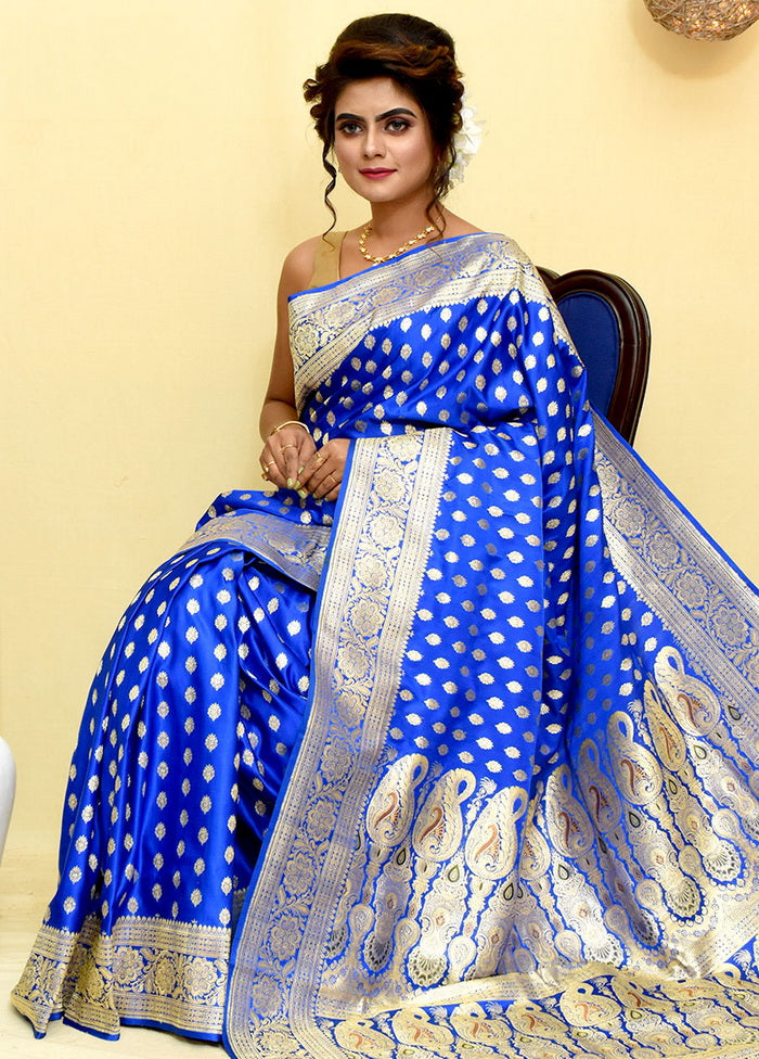 Blue Handloom Banarasi Pure Silk Saree With Blouse - Indian Silk House Agencies