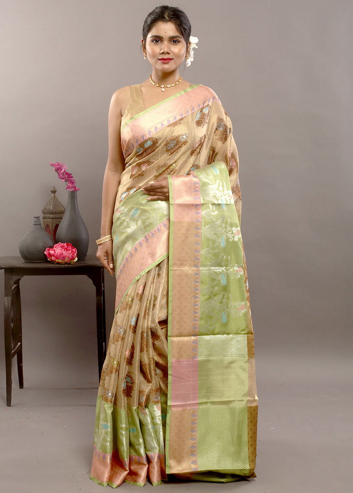 Cream Kora Silk Saree With Blouse - Indian Silk House Agencies