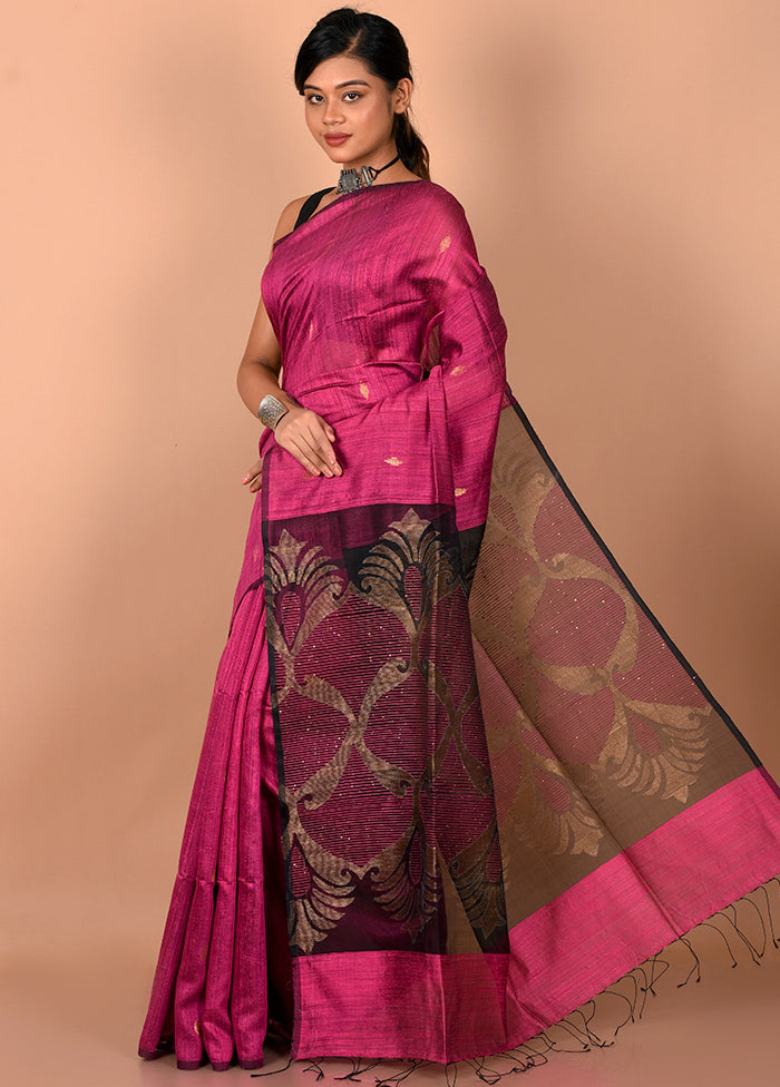 Magenta Pure Matka Silk Saree With Blouse Piece - Indian Silk House Agencies