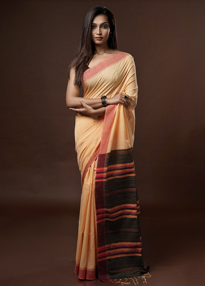 Cream Cotton Saree With Blouse Piece - Indian Silk House Agencies