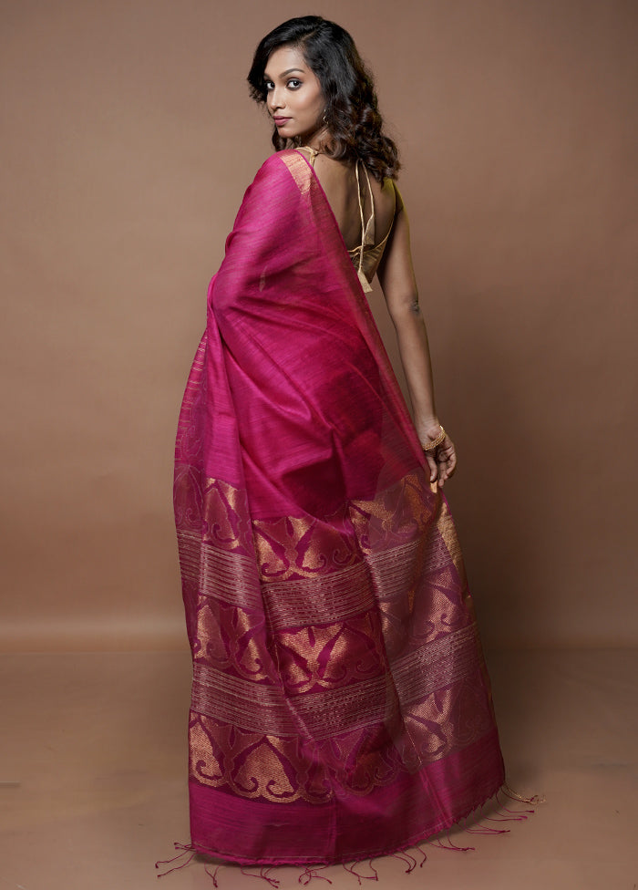 Pink Handloom Matka Pure Silk Saree With Blouse Piece