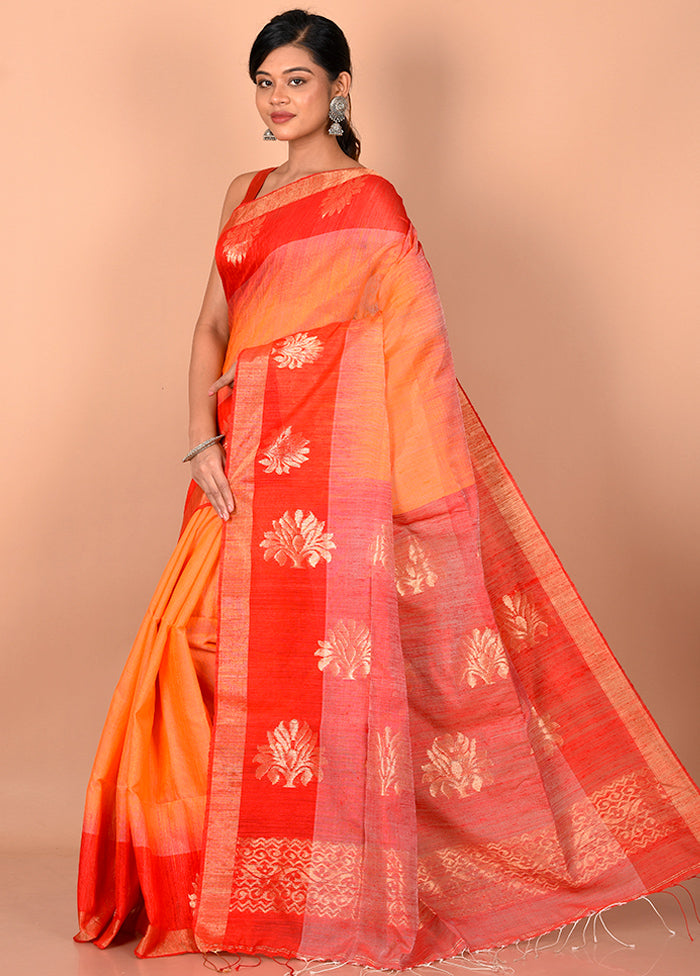 Rust Pure Matka Silk Saree With Blouse Piece - Indian Silk House Agencies