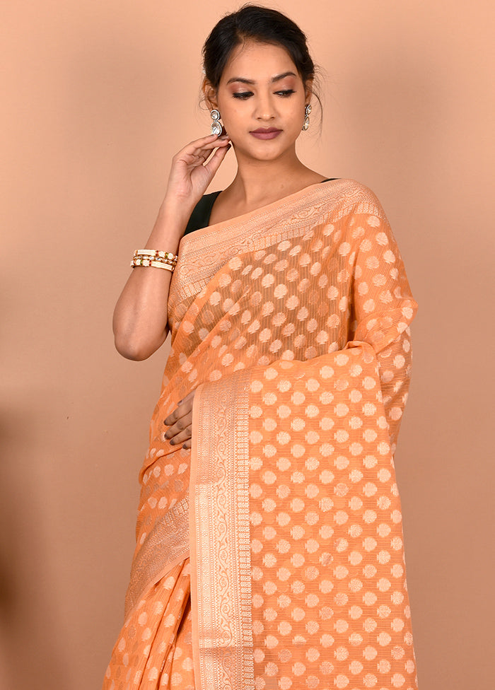 Peach Cotton Saree Without Blouse Piece - Indian Silk House Agencies