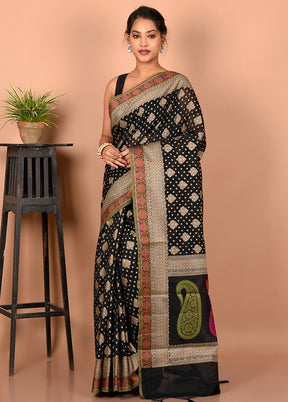 Black Cotton Saree Without Blouse Piece - Indian Silk House Agencies