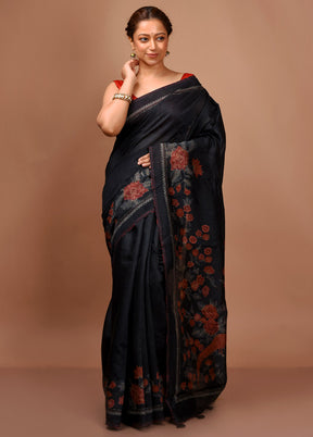 Black Tussar Pure Silk Saree With Blouse Piece - Indian Silk House Agencies