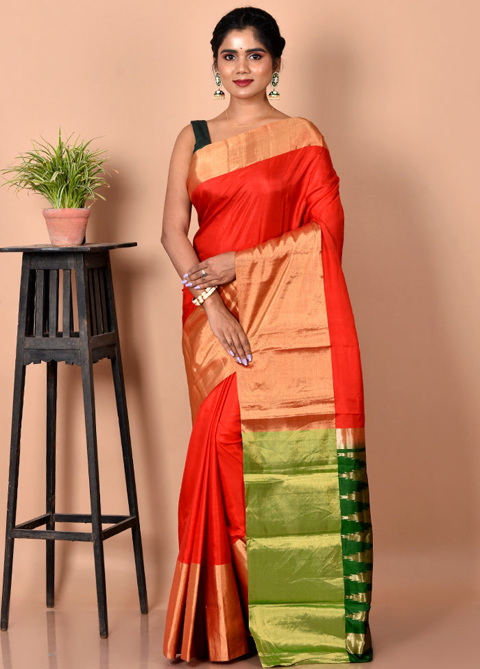 Red Kanjivaram Silk Saree With Blouse Piece - Indian Silk House Agencies