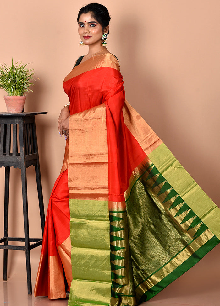 Red Kanjivaram Silk Saree With Blouse Piece - Indian Silk House Agencies