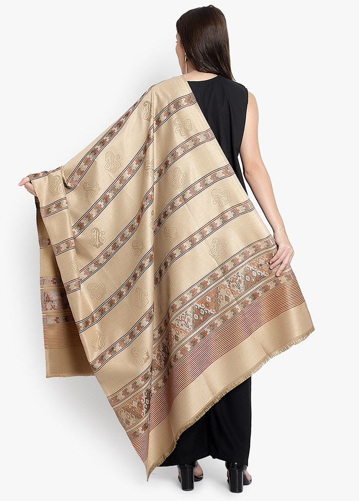 Beige Jamewar Woven Silk Shawl - Indian Silk House Agencies