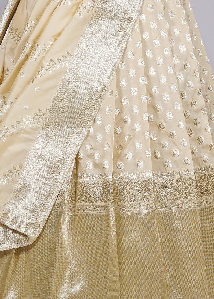 3 Pc Cream Silk Semi Stitched Lehenga Set - Indian Silk House Agencies