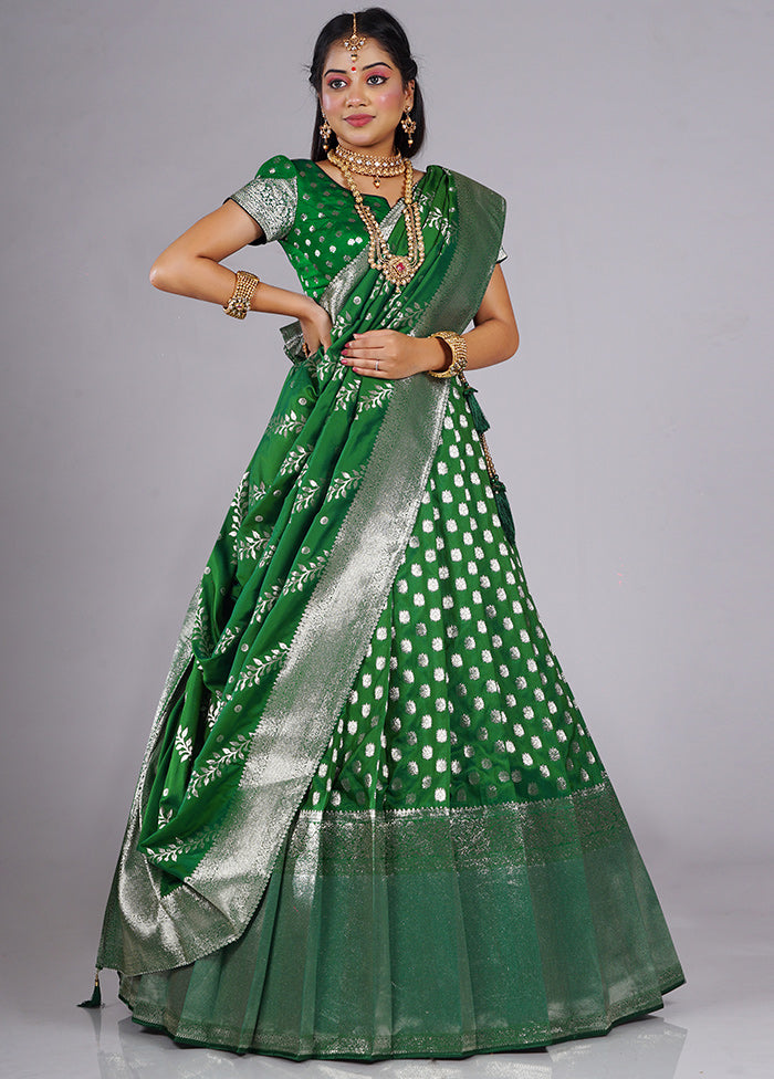 3 Pc Green Silk Semi Stitched Lehenga Set - Indian Silk House Agencies