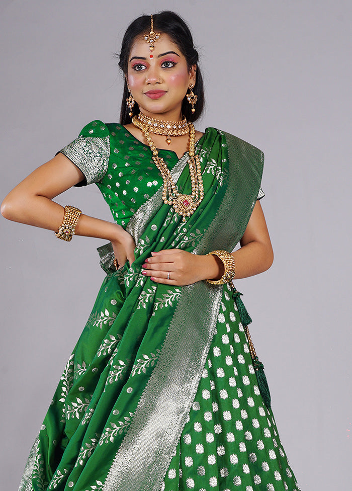 3 Pc Green Silk Semi Stitched Lehenga Set - Indian Silk House Agencies