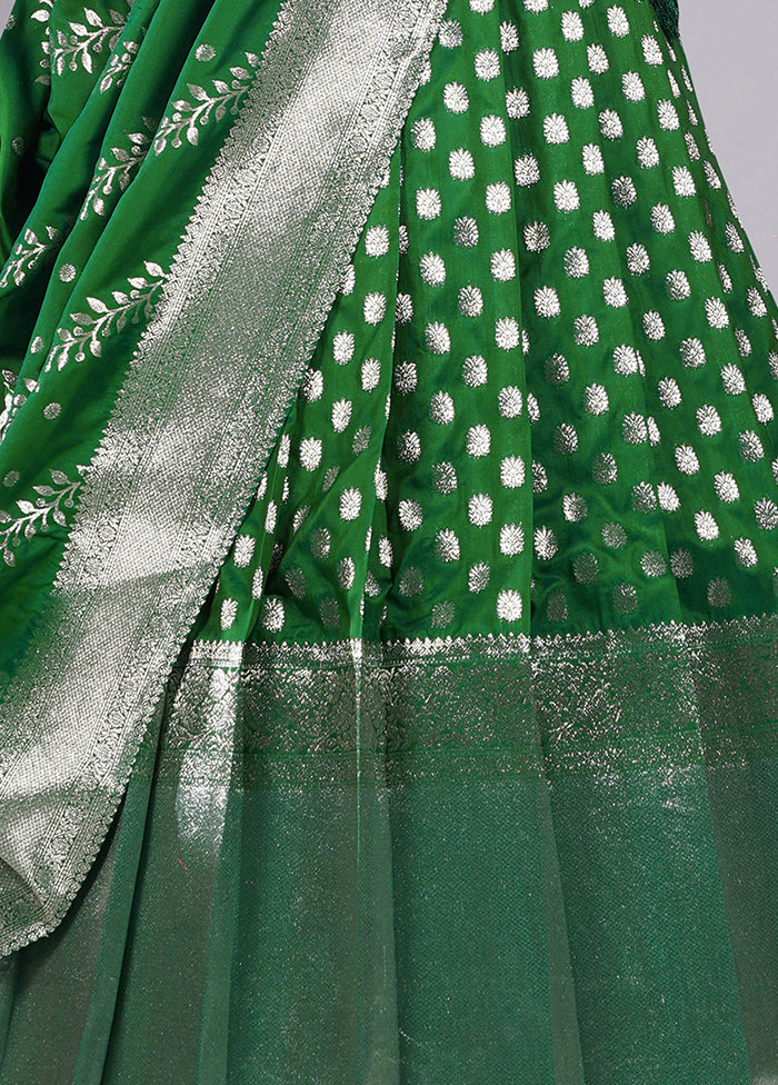 3 Pc Green Silk Semi Stitched Lehenga Set - Indian Silk House Agencies