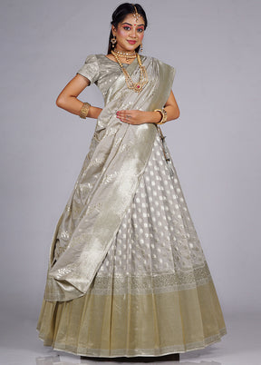 3 Pc Grey Silk Semi Stitched Lehenga Set - Indian Silk House Agencies