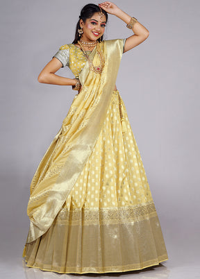 3 Pc Light Yellow Silk Semi Stitched Lehenga Set - Indian Silk House Agencies