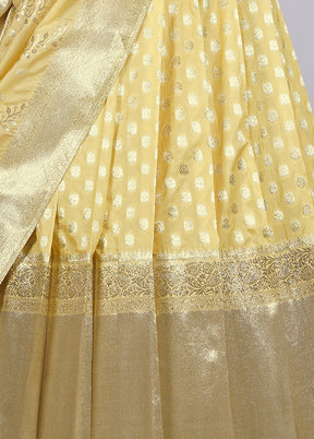 3 Pc Light Yellow Silk Semi Stitched Lehenga Set - Indian Silk House Agencies