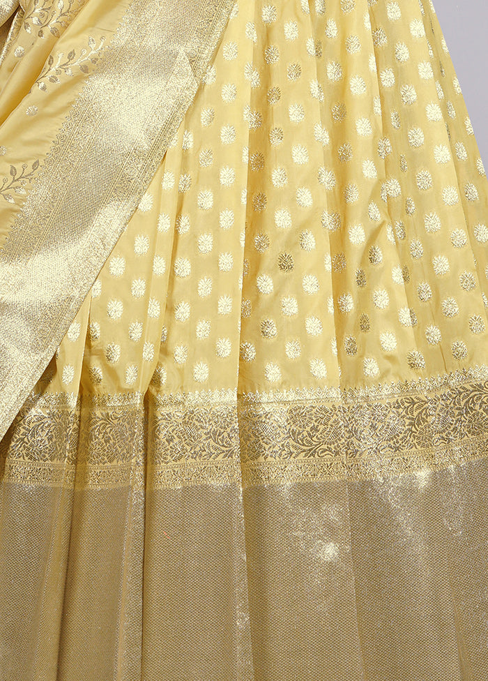 3 Pc Light Yellow Silk Semi Stitched Lehenga Set - Indian Silk House Agencies