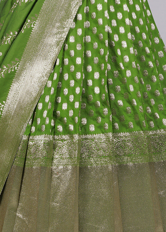 3 Pc Parrot Green Silk Semi Stitched Lehenga Set - Indian Silk House Agencies