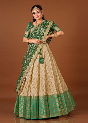 3 Pc Green Silk Semi Stitched Lehenga Set - Indian Silk House Agencies