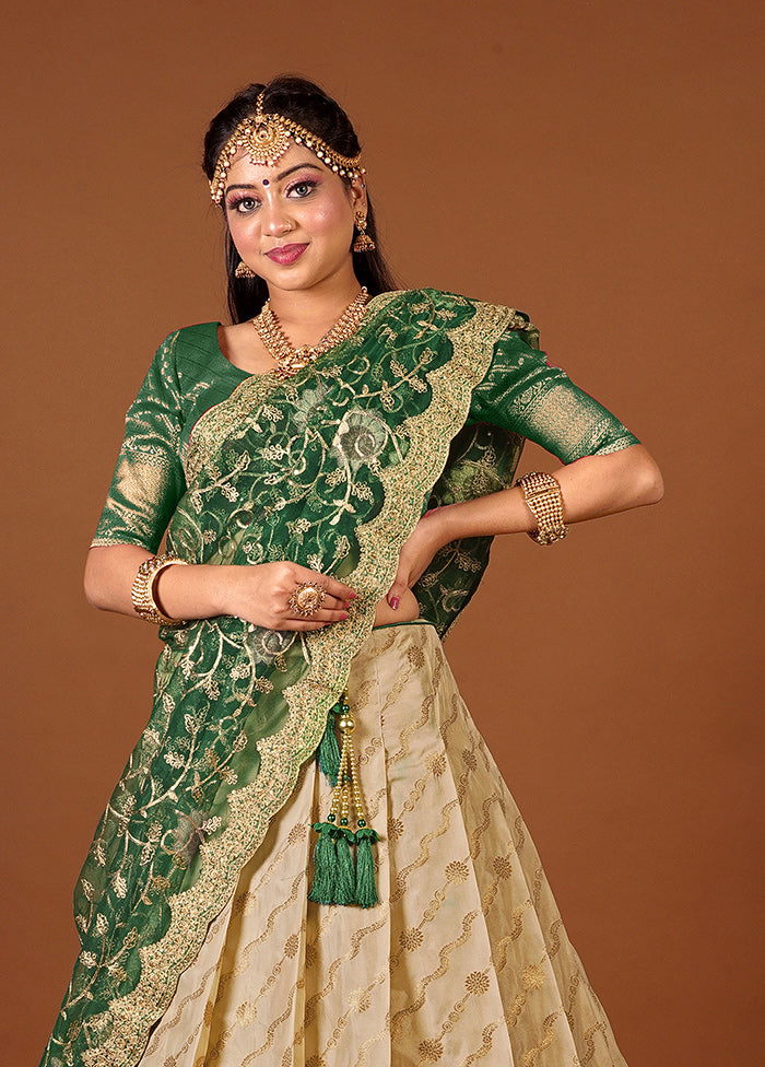 3 Pc Green Silk Semi Stitched Lehenga Set - Indian Silk House Agencies