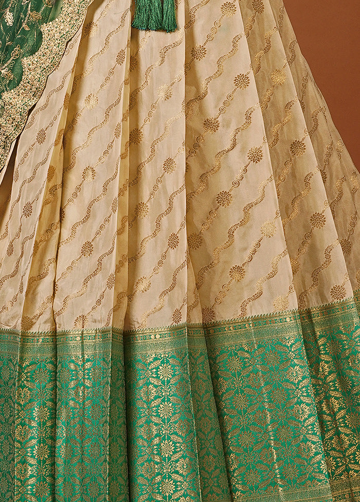 3 Pc Green Silk Semi Stitched Lehenga Set - Indian Silk House Agencies