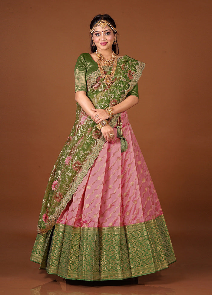 3 Pc Green Silk Semi Stitched Lehenga Set - Indian Silk House Agencies