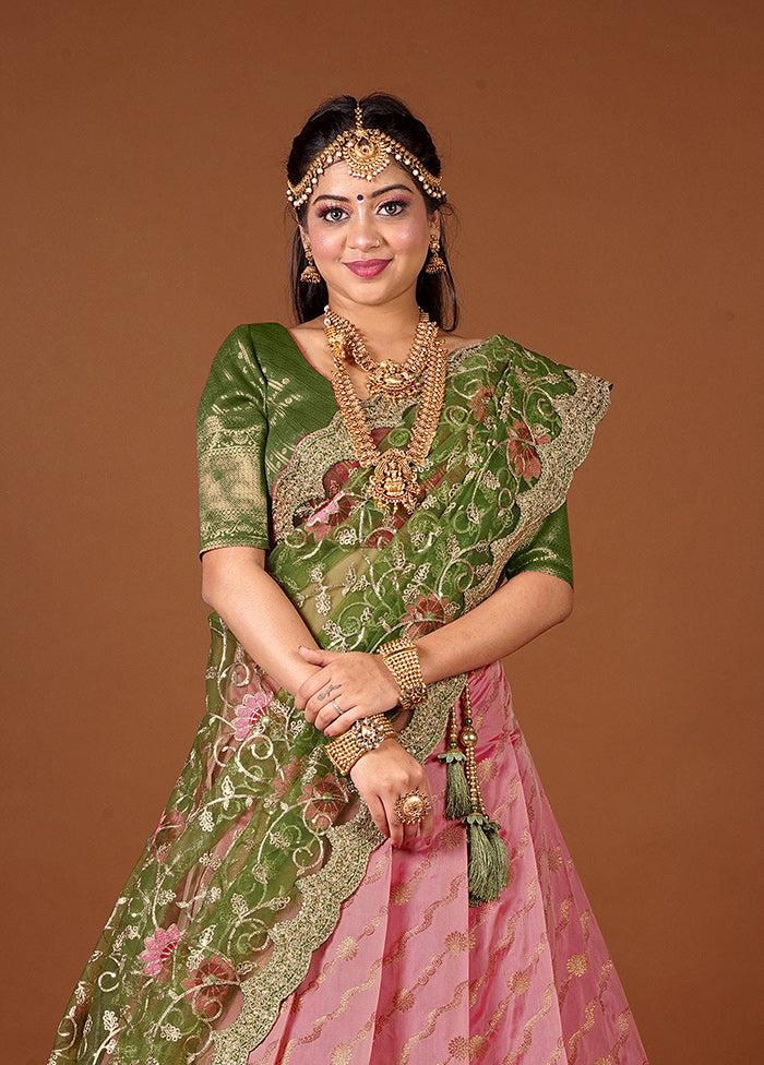 3 Pc Green Silk Semi Stitched Lehenga Set - Indian Silk House Agencies