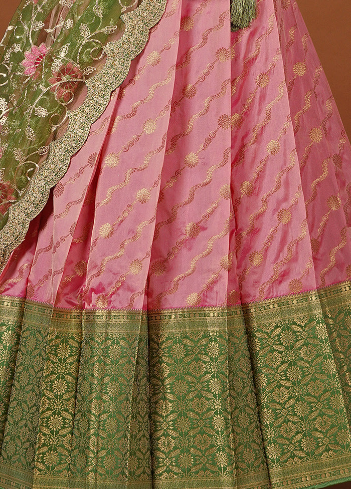 3 Pc Green Silk Semi Stitched Lehenga Set - Indian Silk House Agencies