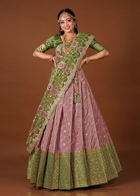 3 Pc Green Silk Semi Stitched Lehenga Set - Indian Silk House Agencies