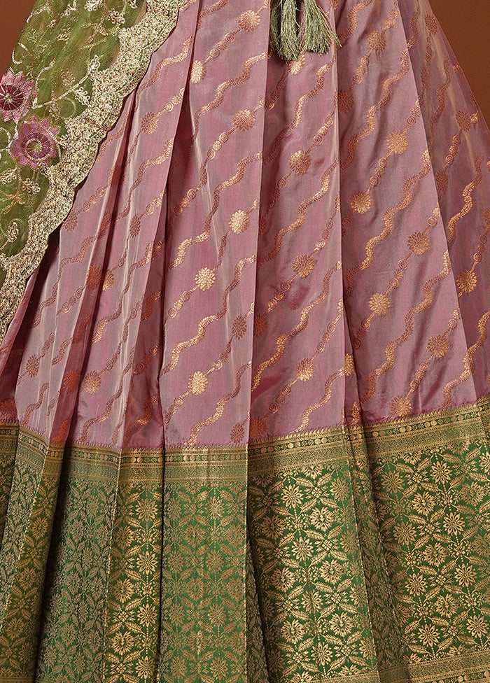 3 Pc Green Silk Semi Stitched Lehenga Set - Indian Silk House Agencies