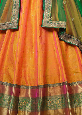 3 Pc Golden Silk Semi Stitched Lehenga Set - Indian Silk House Agencies