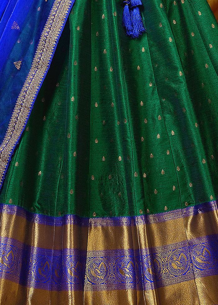 3 Pc Green Silk Semi Stitched Lehenga Set - Indian Silk House Agencies